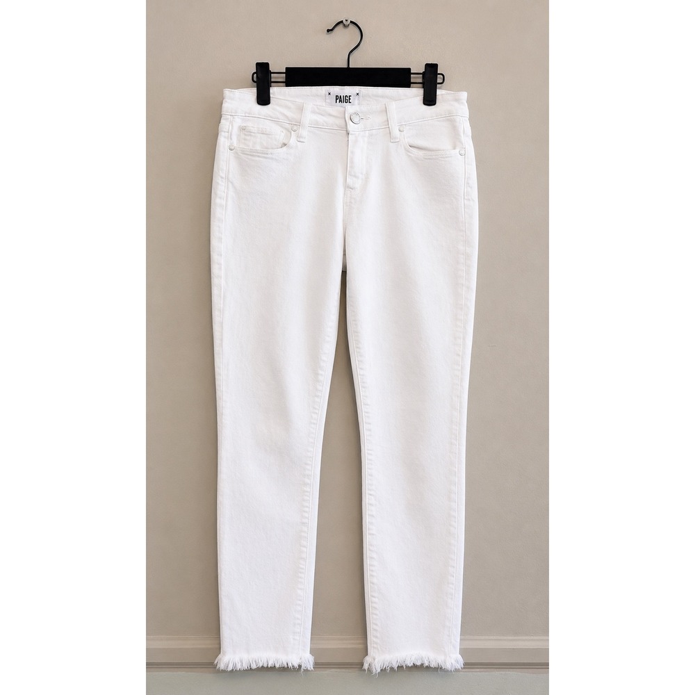 Paige Verdugo Crop White Skinny Jeans Women's Size 28 Raw Hem Mid Rise